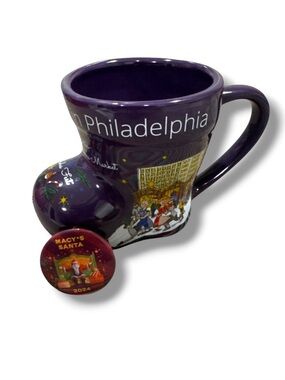 Christkindlmarket Philadelphia Philly Boot Mug 2024 + Macy’s Christmas Santa Pin